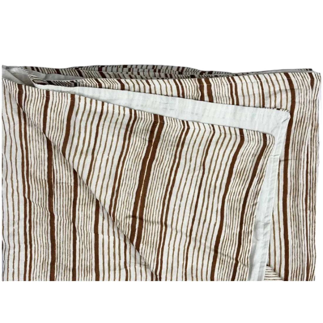 Brown Striped Linen Throw — Three-Layer Kantha Embroidery, Handcrafted