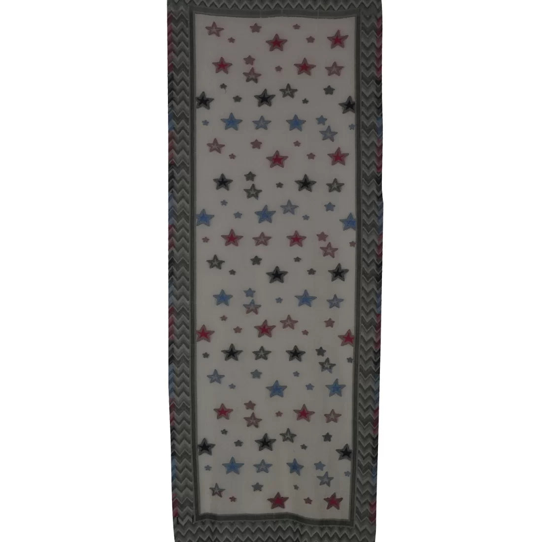 Multicolour Cotton Scarf for Women | Star Design with Geometric Border | Handloom Woven Wrap & Gift
