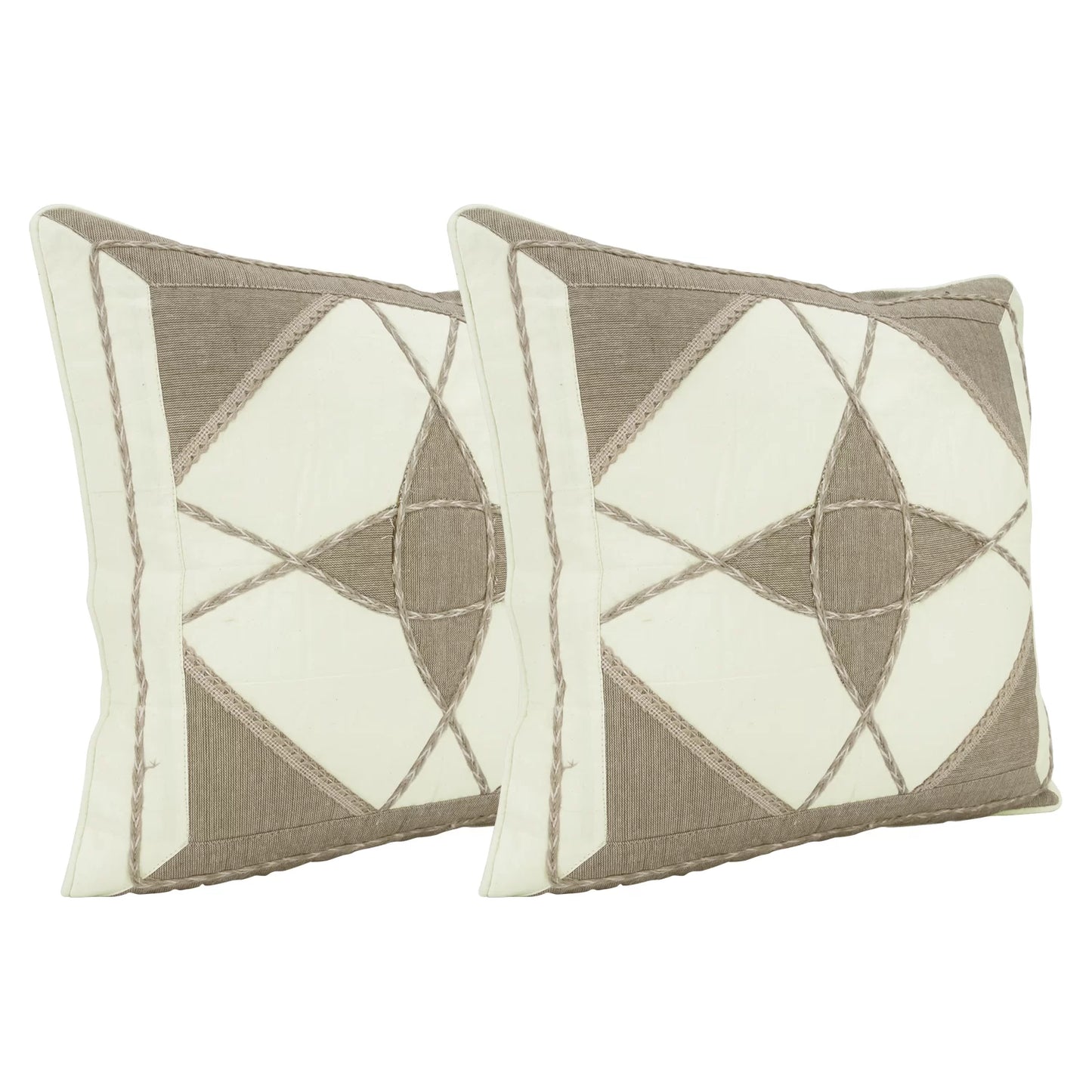 Eco-friendly cotton and jute cushion cover set of 2 in natural ecru white. Zipper closure. 16x16 inches. Sustainable and handmade. Inserts not included.