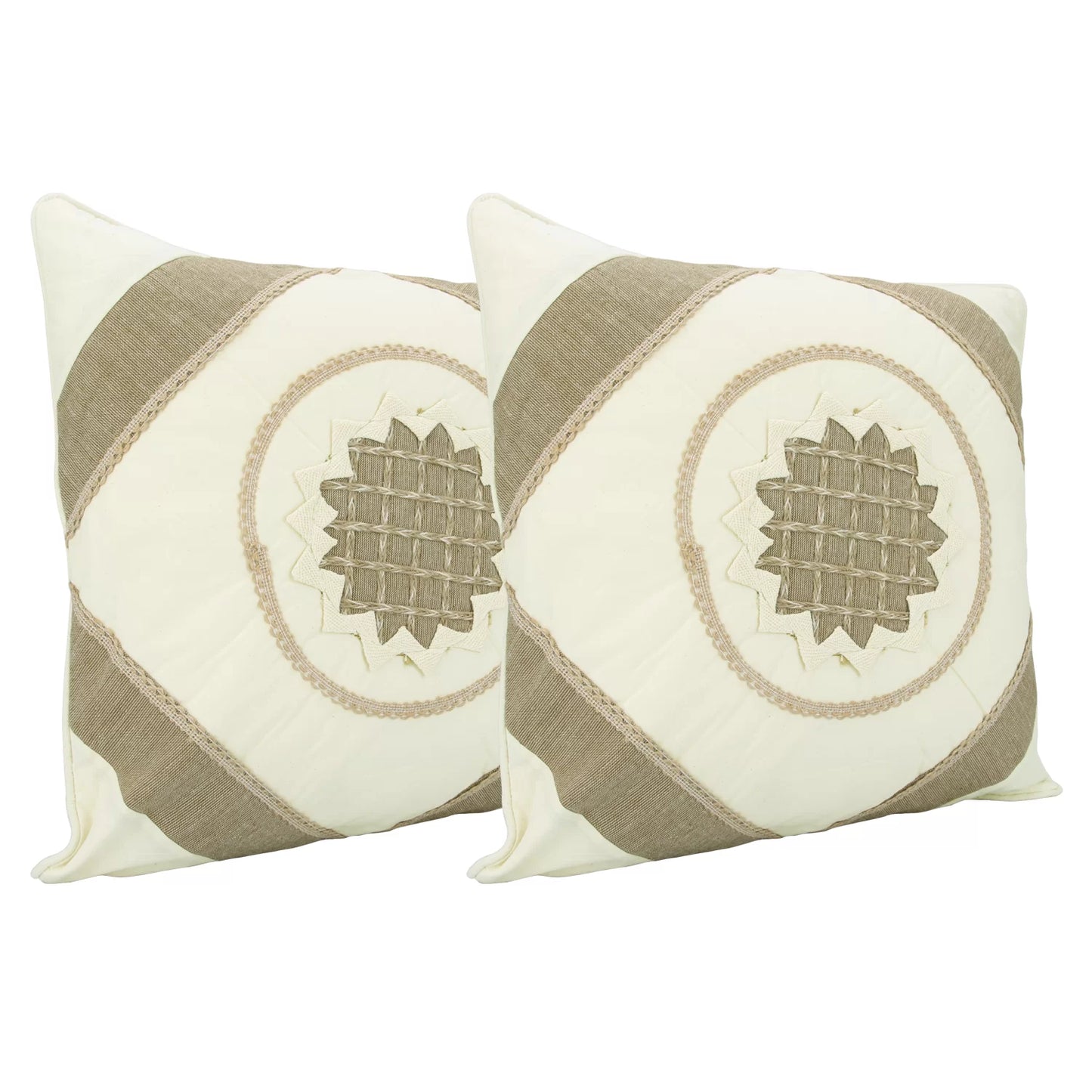 Jute and cotton cushion cover set of 2 in natural ecru white. Zipper closure. 16x16 inches. Sustainable and handmade. Cushion inserts not included.