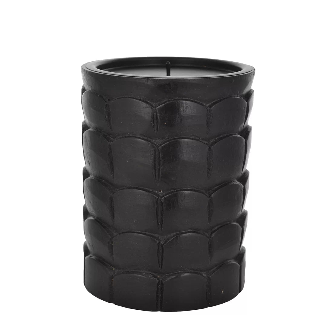 Black Wooden Candle Stand Set of 2 | Carved Scallop Relief | House of Swadeshi