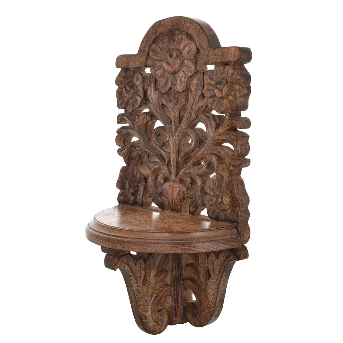 Wooden Wall Bracket — Set of 2 | Jali Floral Carving | Handcrafted India