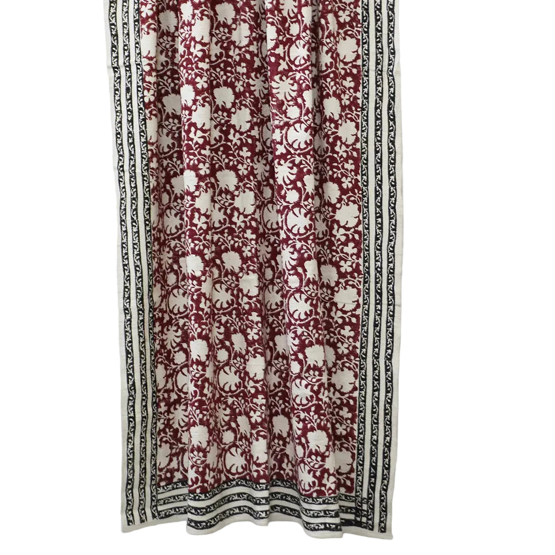 Handloom Cotton Throw Blanket — Block Print Floral, Maroon & Black