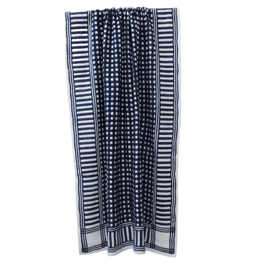 Handloom Cotton Throw Blanket — Block Print Geometric, Indigo Blue & White