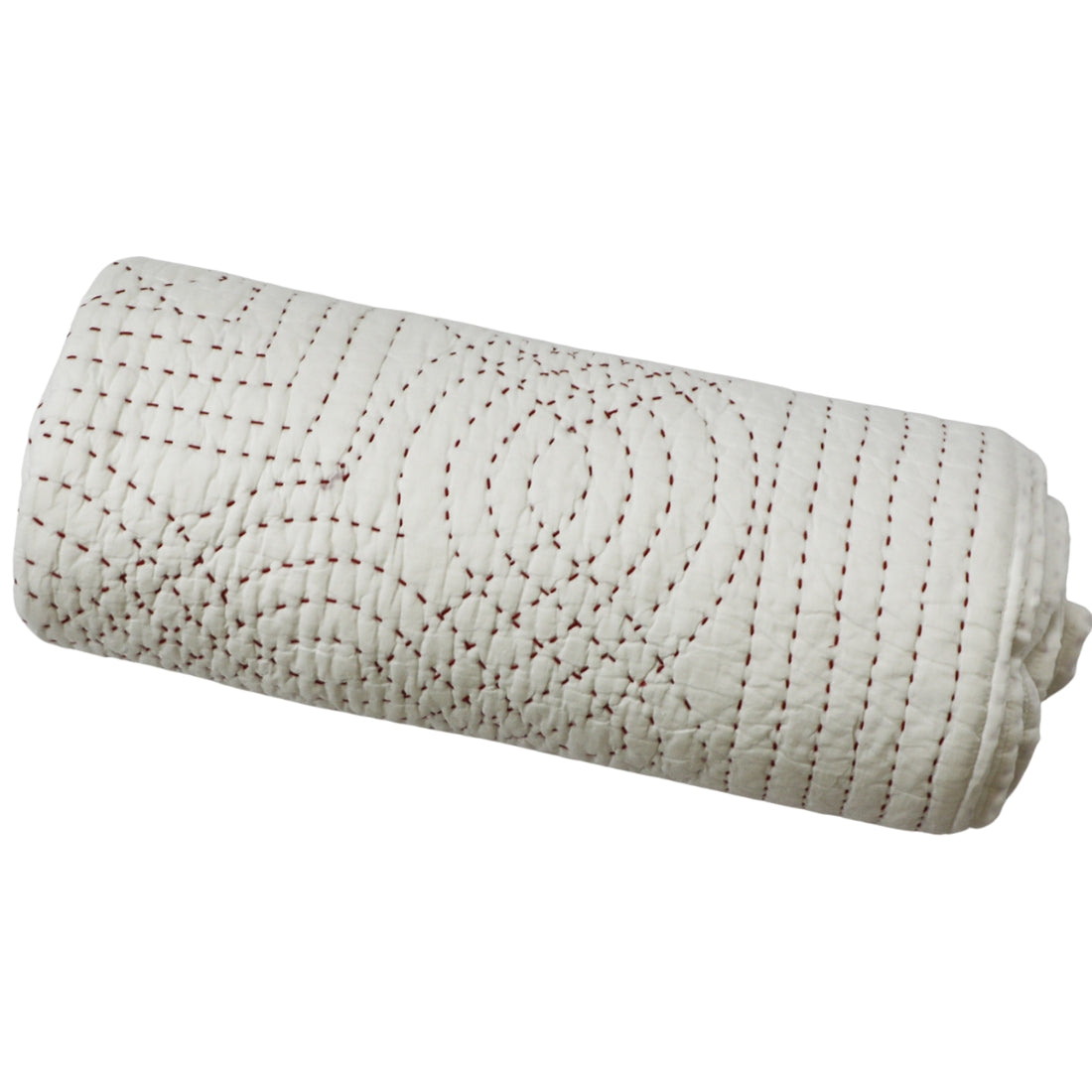 White Kantha Quilt with Hand Stitching