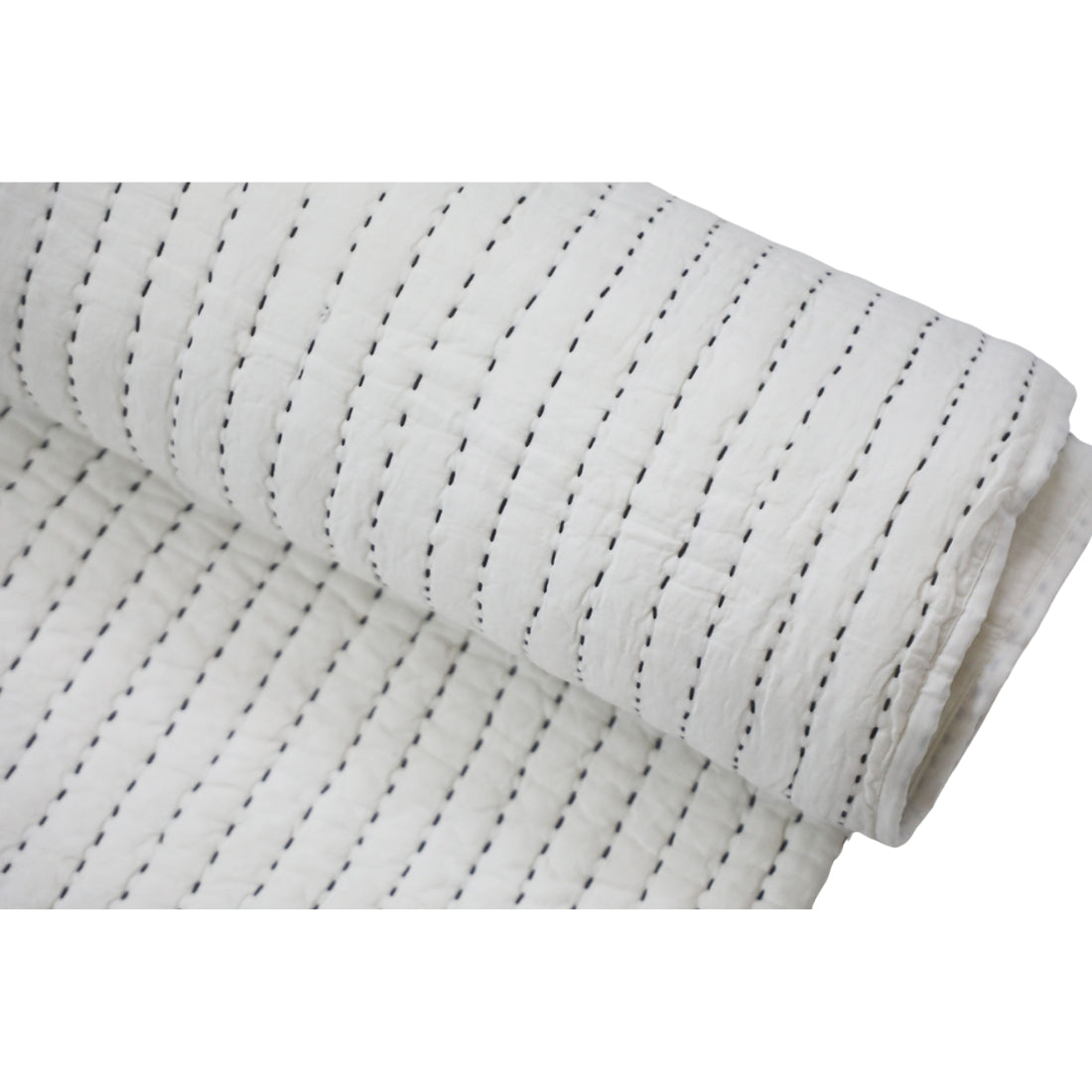 White Kantha Quilt with Grey Stitching