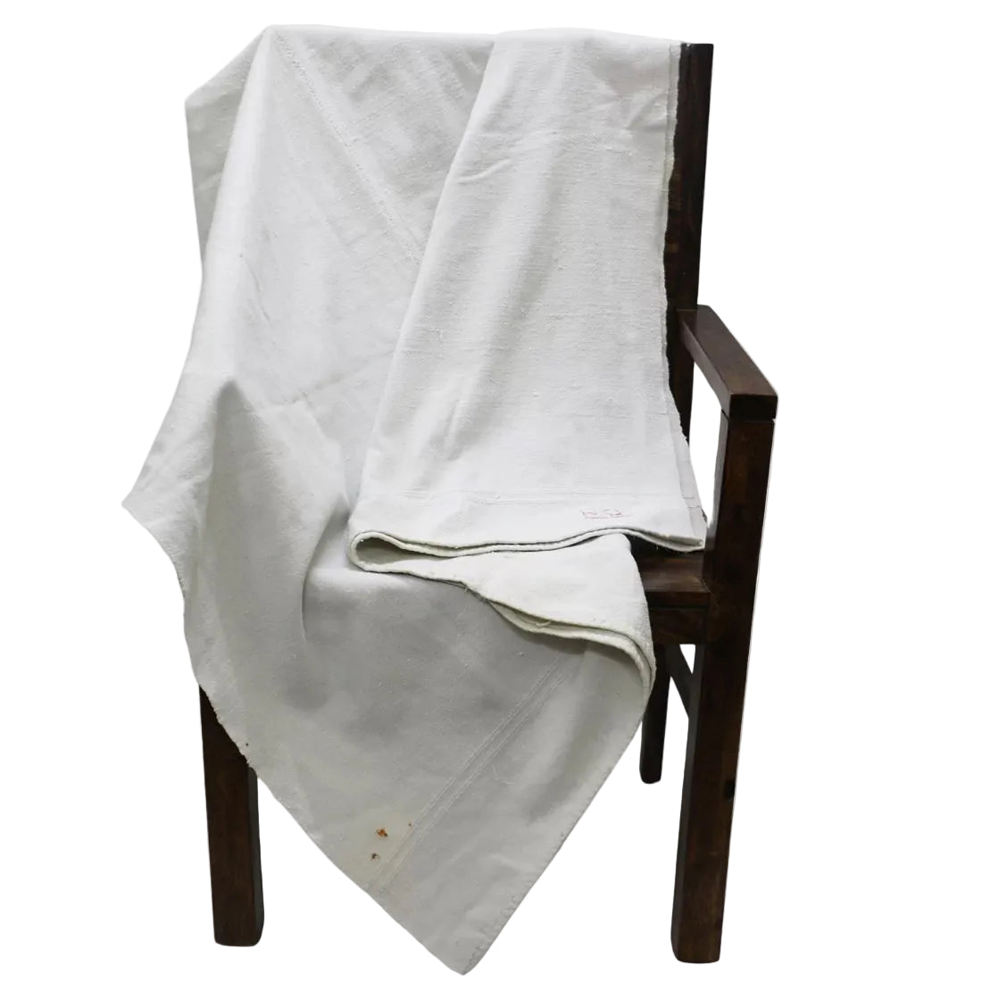 Vintage White Cotton Throw — Handspun Yarn, Double Panel Pit-Loom (Early 20th Century)