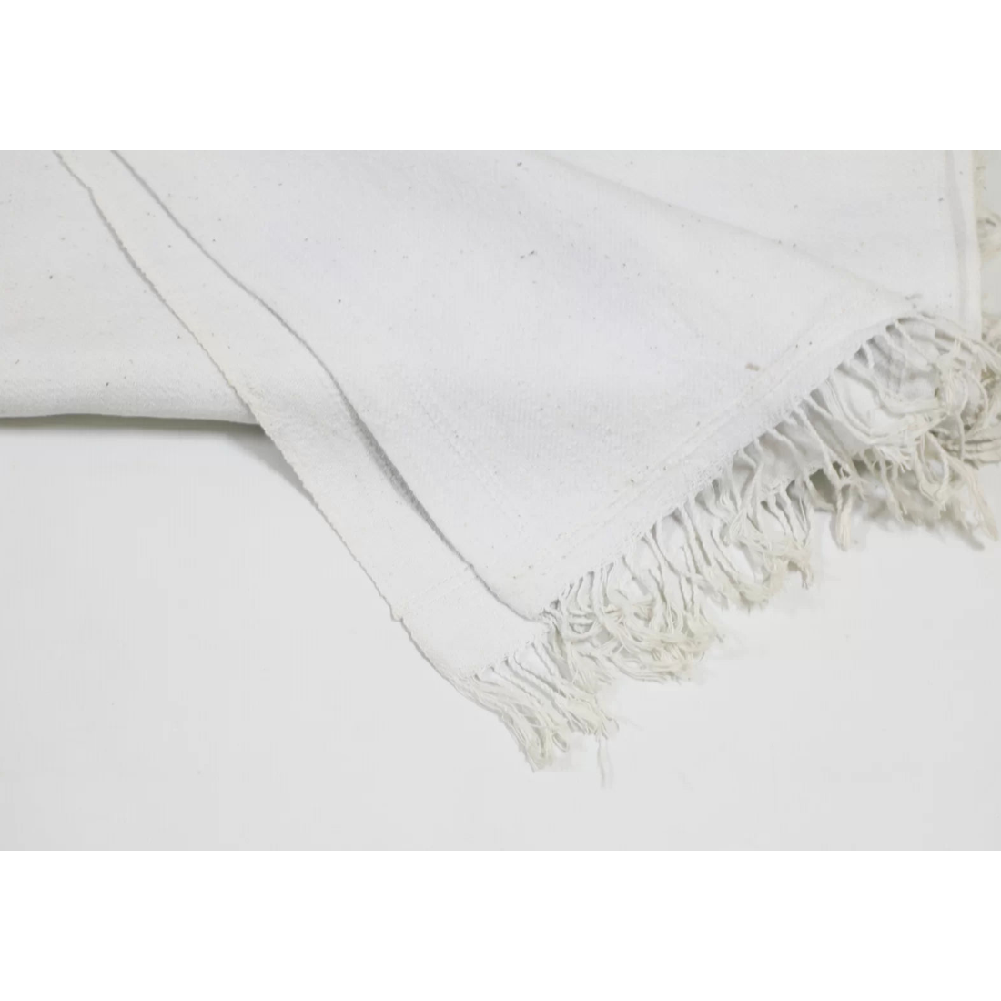 Vintage White Cotton Throw — Handspun Pit-Loom Weave, India (Mid 20th Century)