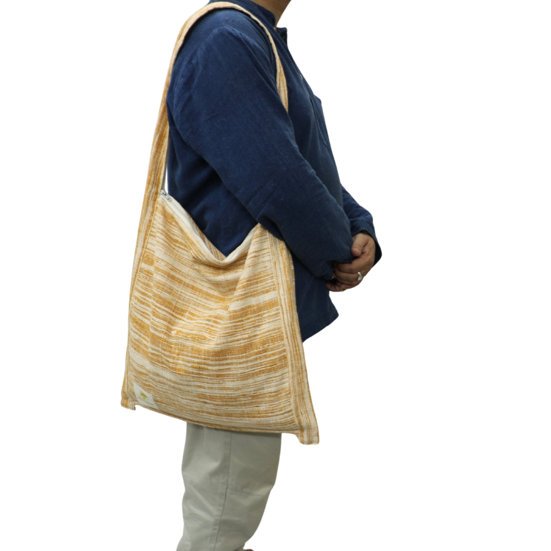 Handloom Cotton Shoulder Bag Jhola – Mustard Yellow