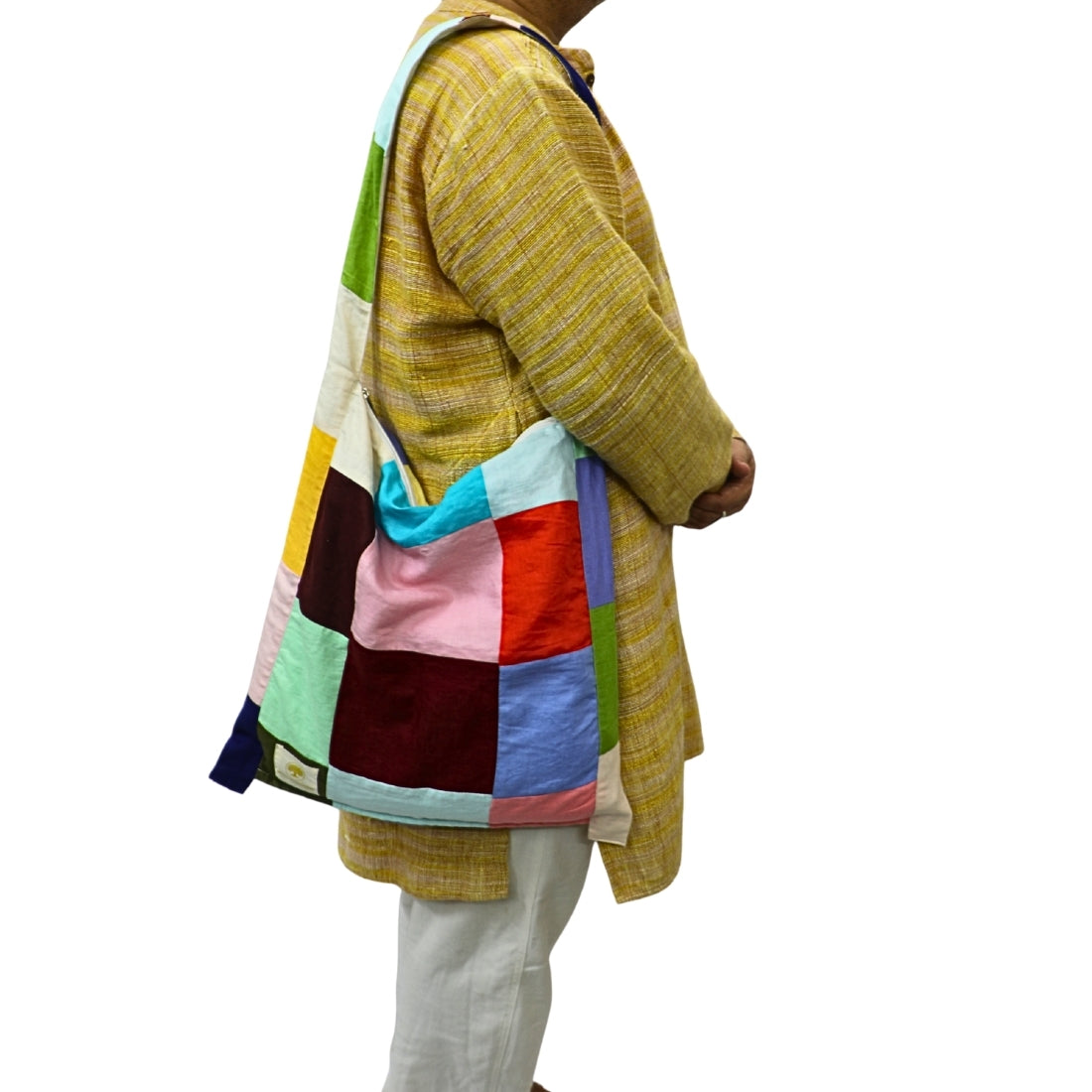 Patchwork Linen Jhola Bag - Multicolour