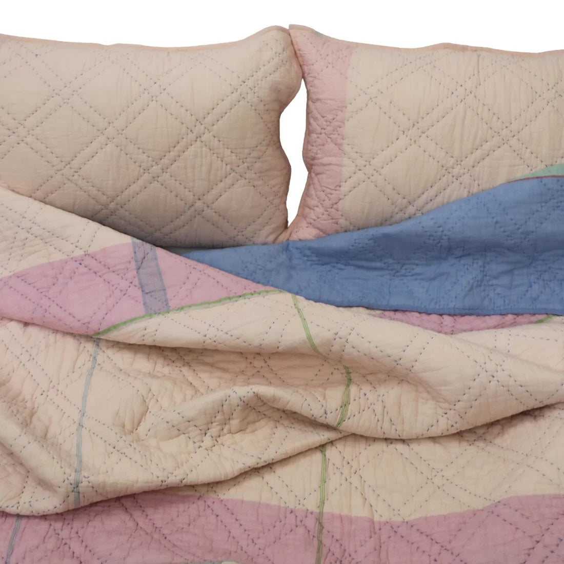 Reversible Cotton Quilt Set – Marshmallow Collection | Soft Pink & Blue Kantha Bedding