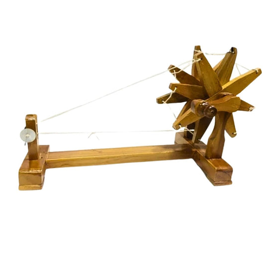 Swadeshi Wooden Charkha Showpiece | 14 Inch Handcrafted 2 Spindle Décor Wheel | Indian Heritage Gift