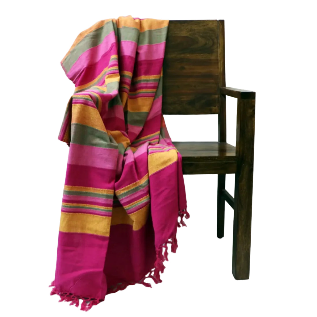 Pink & Yellow Handloom Sofa Throw — With Matching Cushion Covers
