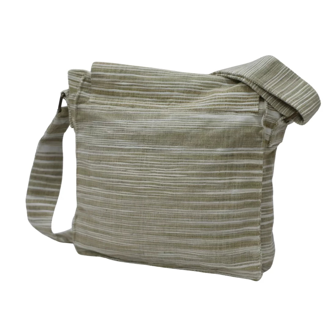 Handloom Cotton Crossbody Bag — Army Brown | Brass Snap, Adjustable Strap
