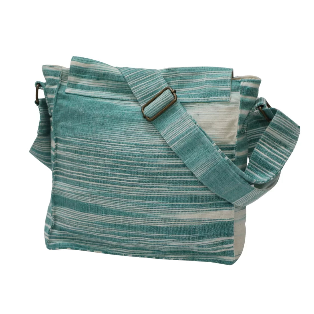 Handloom Cotton Crossbody Bag — Green | Brass Snap, Adjustable Strap