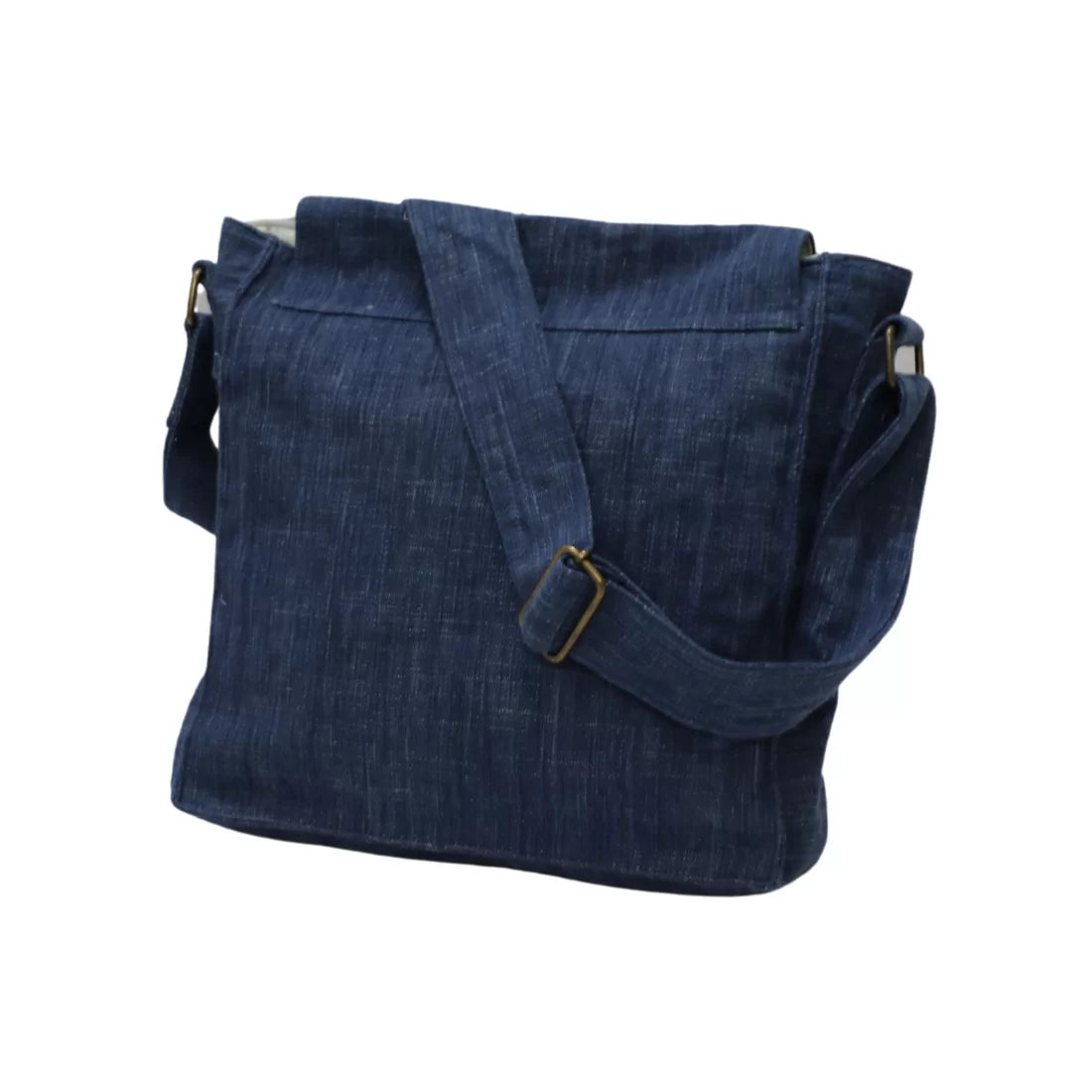 Handloom Denim Crossbody Bag — Natural Indigo Dyed | Brass Snap, Adjustable Strap