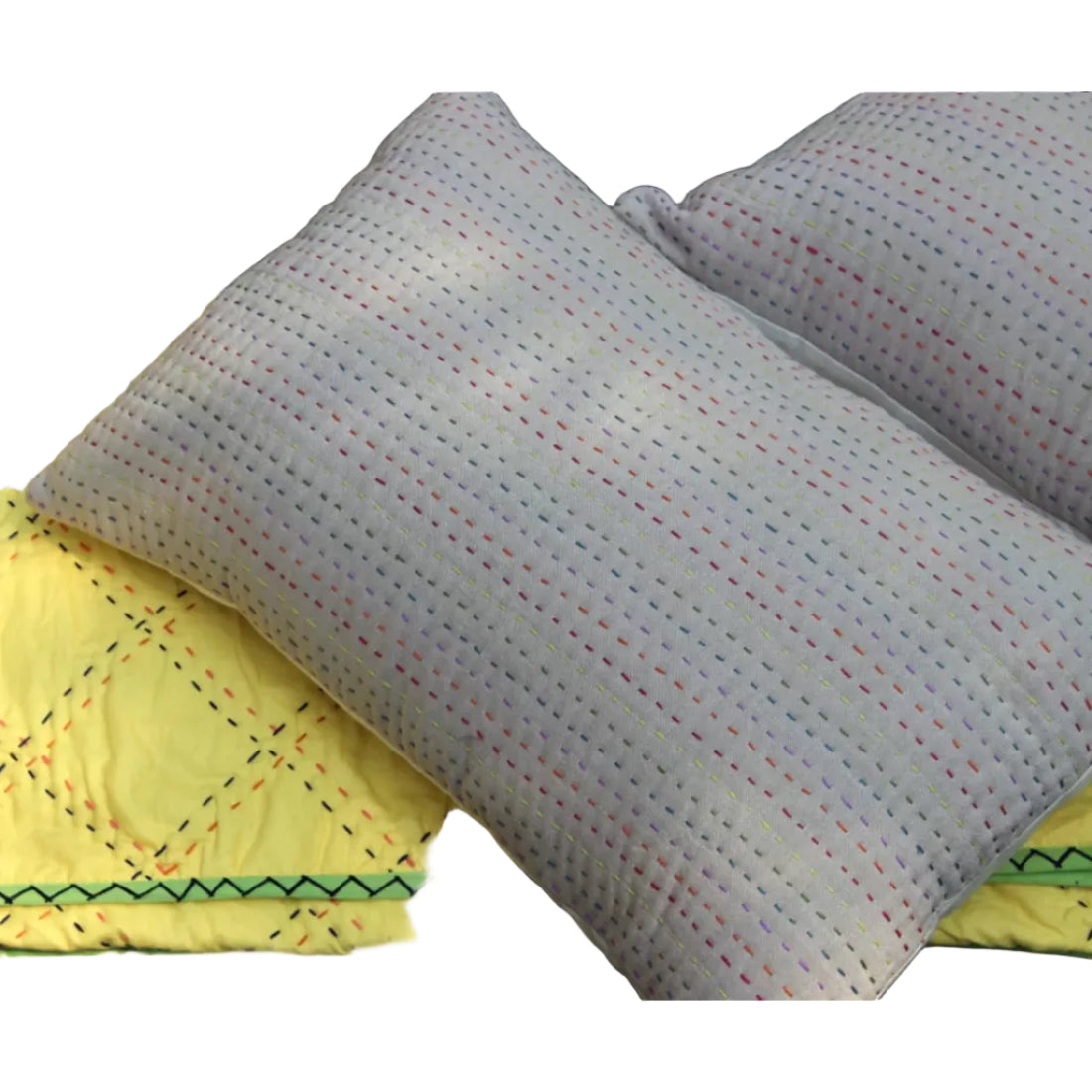 Kantha Pillow Cover Pair — Beige & Off-White, Multicolour Kantha Work | 13x20