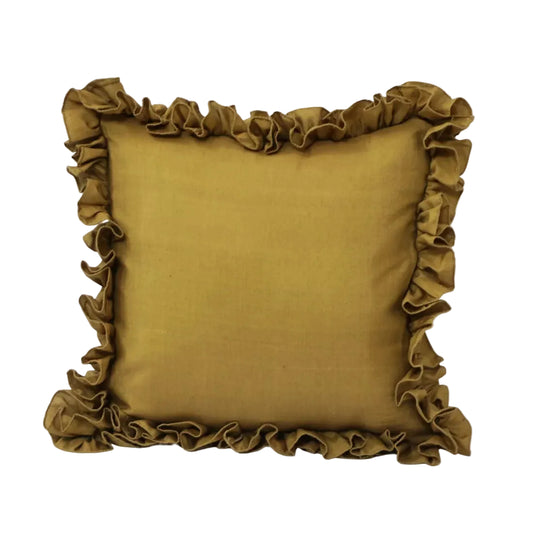 Gold Cushion Cover | Handwoven Banana Cotton Ruffle | House of Swadeshi