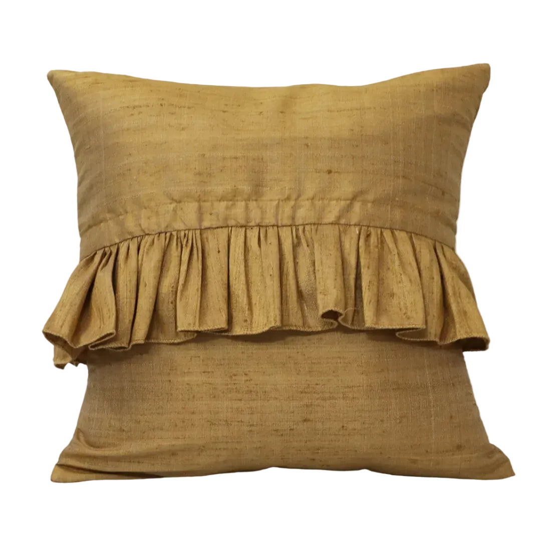 Gold Silk Cushion Cover | Handwoven Silk Ruffle | House of Swadeshi