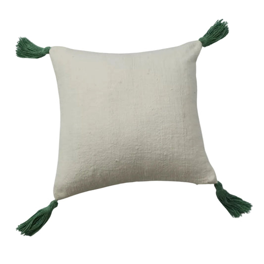 White Cotton Cushion Cover | Choose Tassel Colour | House of Swadeshi