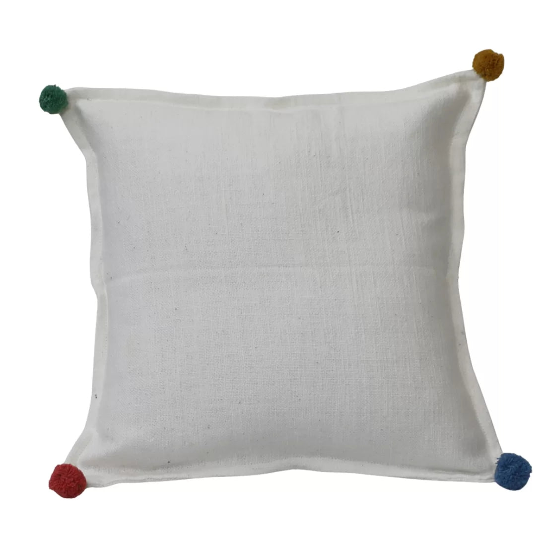 White Cotton Cushion Cover | Multicolour Pom Pom | House of Swadeshi