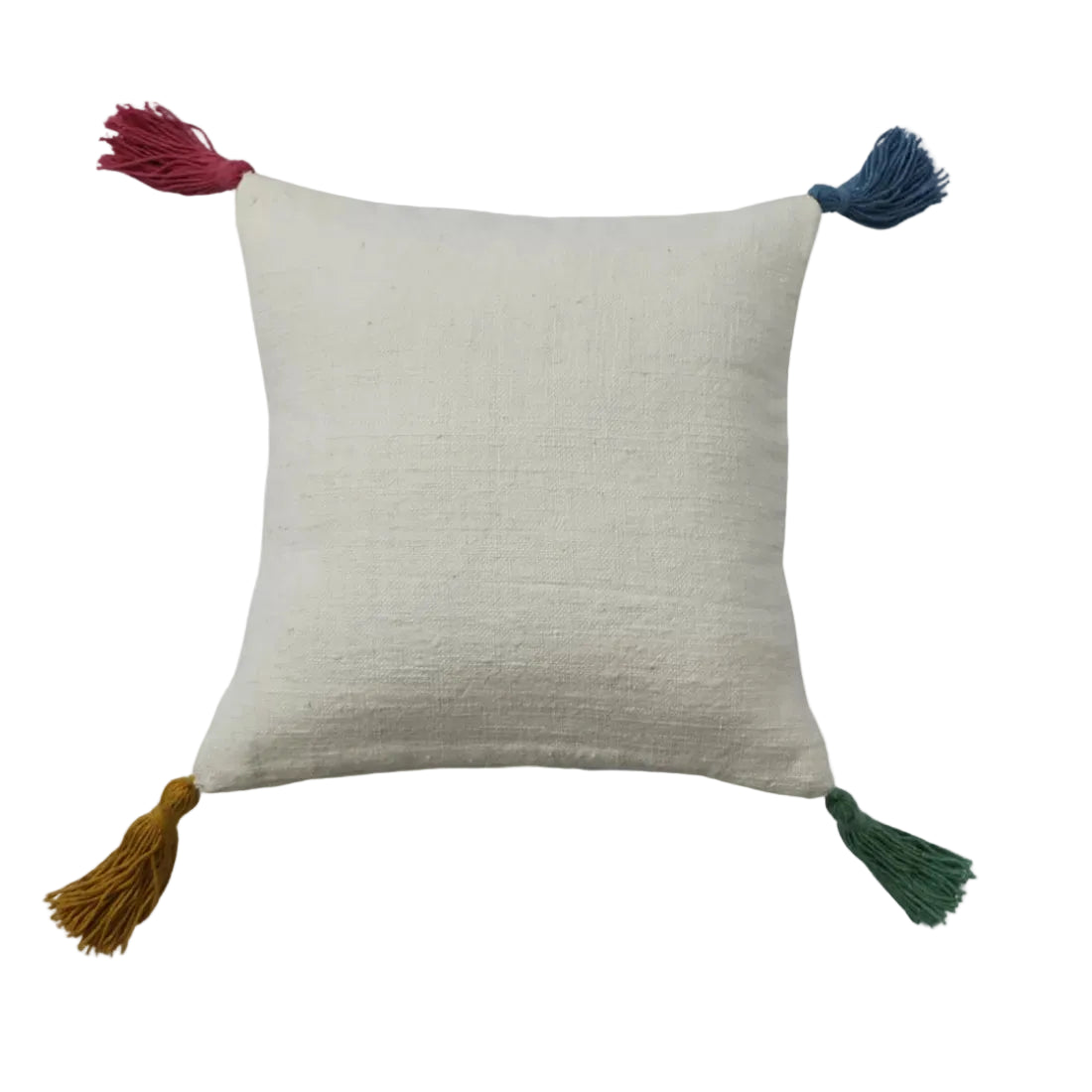 White Cotton Cushion Cover | Recycled Cotton Tassels | House of Swadeshi