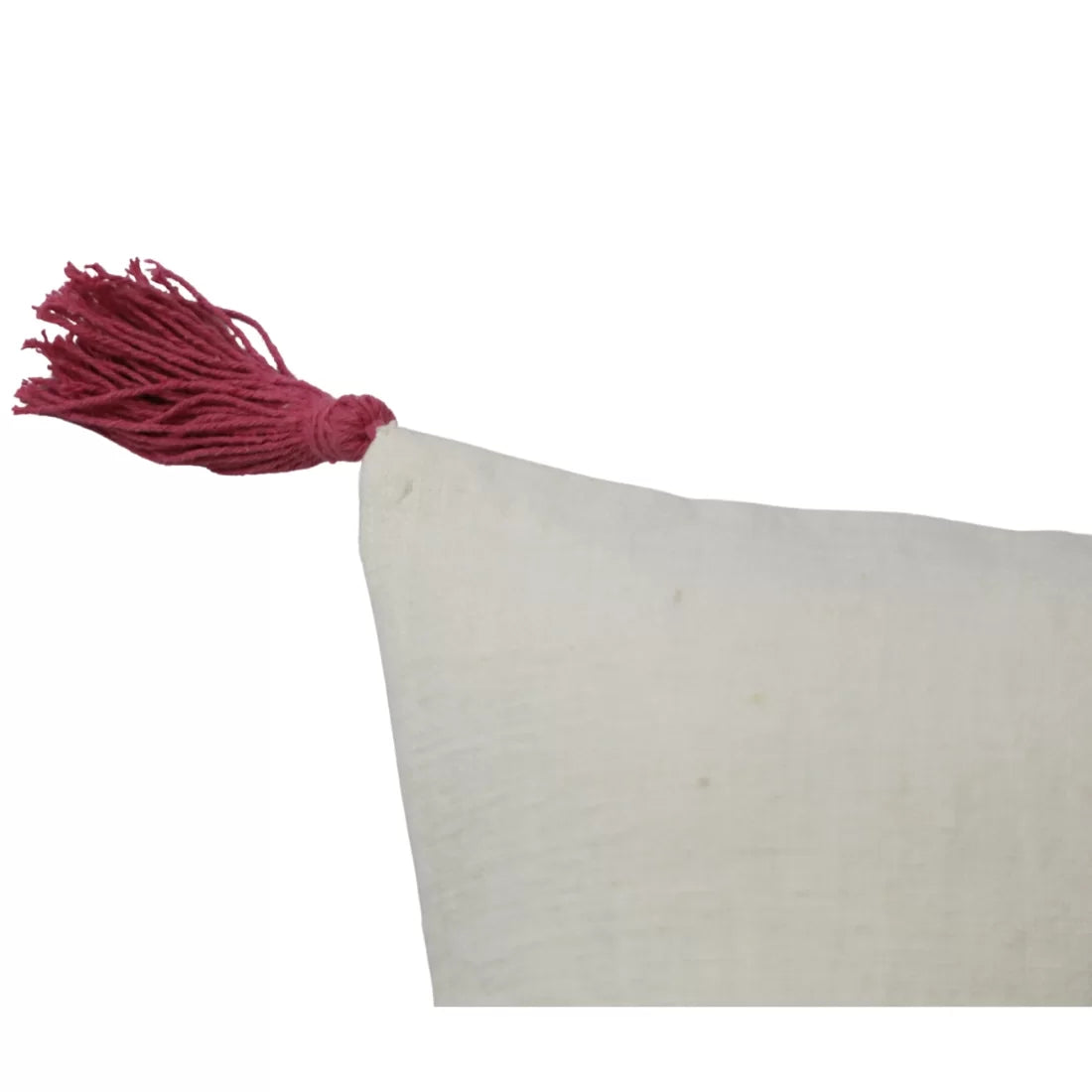 White Handwoven Cotton Cushion Cover — Recycled Cotton Tassels at Four Corners
