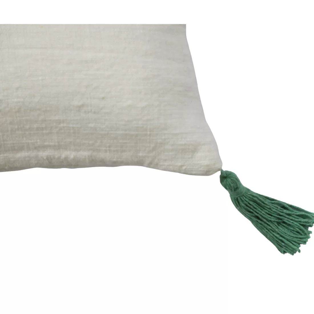 White Handwoven Cotton Cushion Cover — Recycled Cotton Tassels at Four Corners