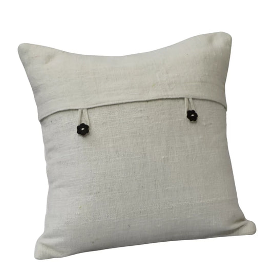 White Cotton Cushion Cover | Coconut Shell Buttons | House of Swadeshi