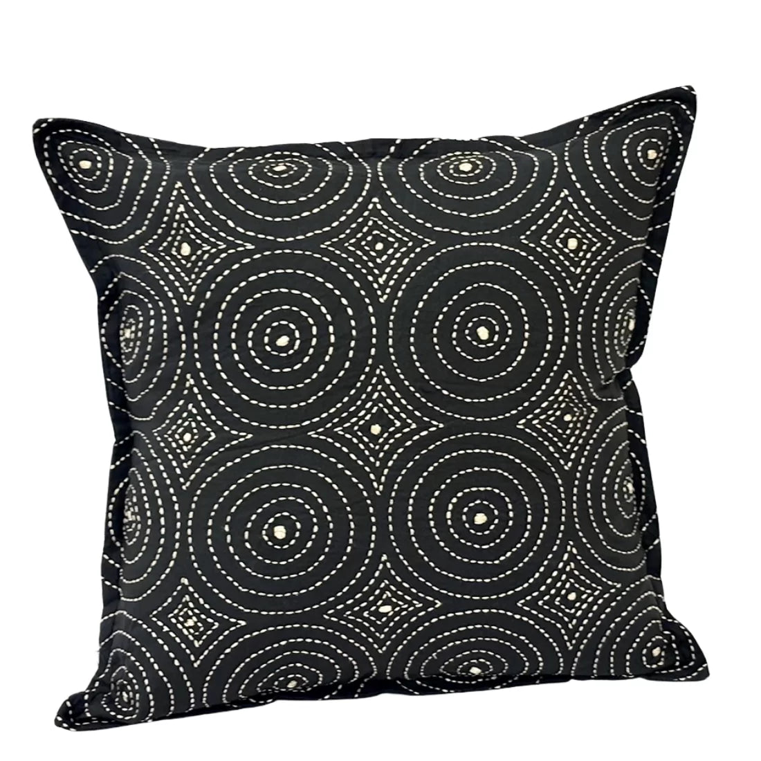 Kantha Embroidered Cushion Cover | Black & Sand | House of Swadeshi