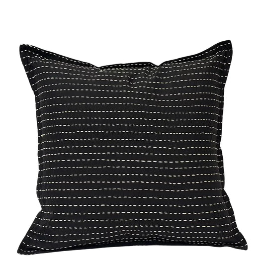Kantha Embroidered Cushion Cover | Black & Sand Pattern 2 | House of Swadeshi