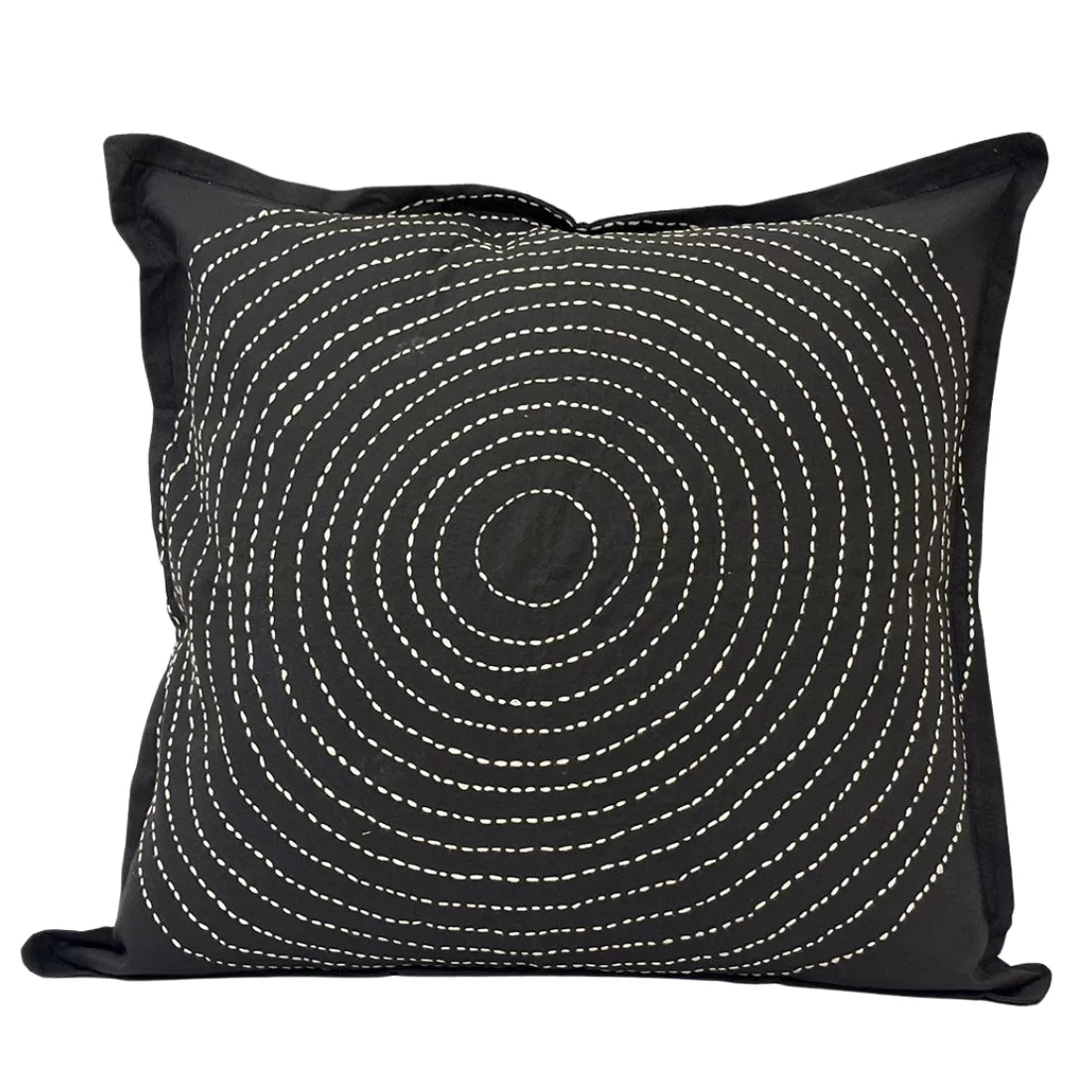 Black Kantha Embroidered Cushion Cover | Sand Geometric | House of Swadeshi