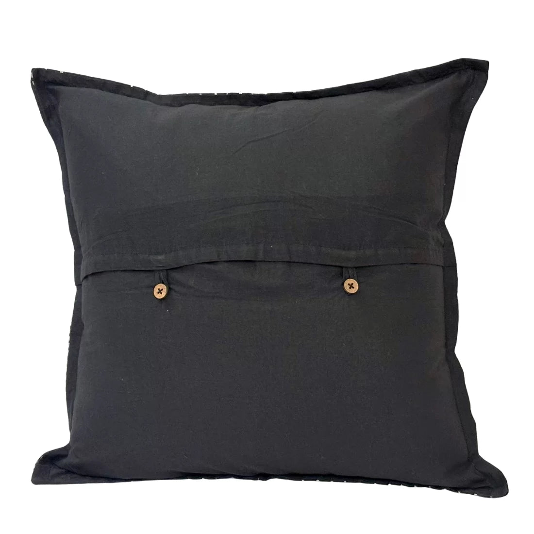 Black Kantha Embroidered Cushion Cover — Sand Geometric, Organic Cotton | 16x16
