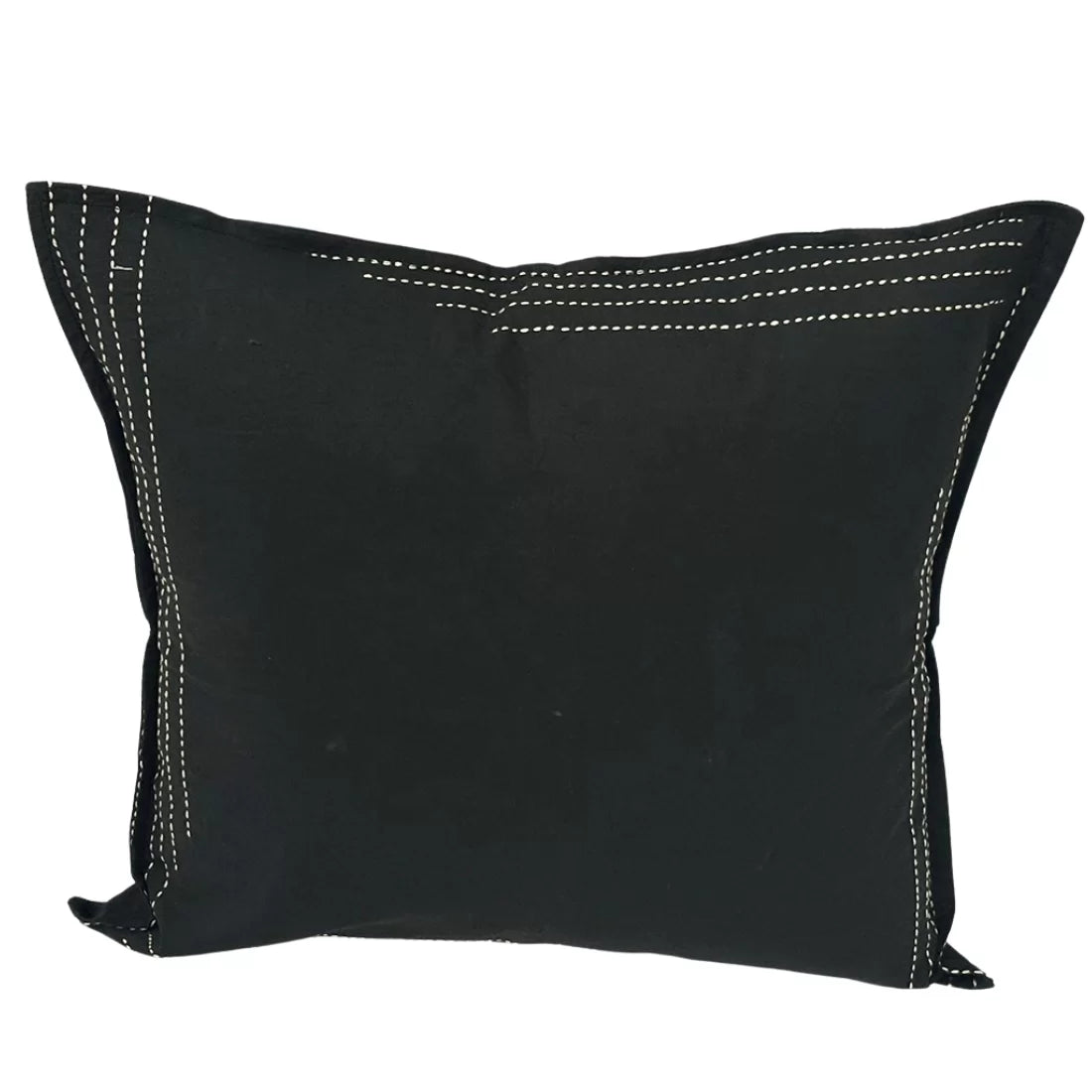Black Kantha Work Cushion Cover — Sand Geometric Embroidery, Organic Cotton | 16x16