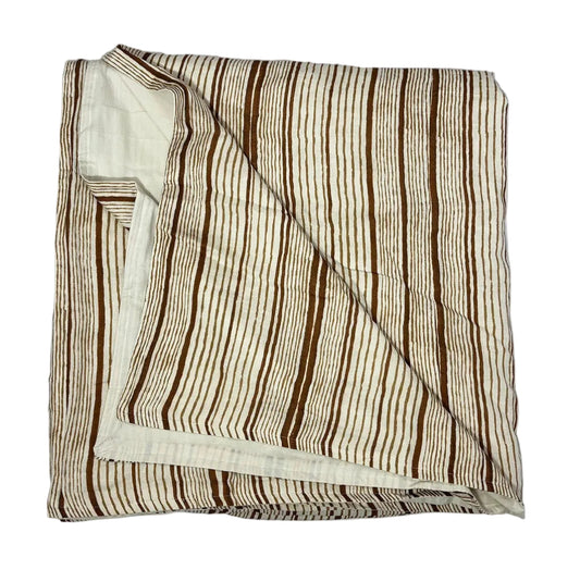 Dohar Blanket — Honey Brown Striped Linen, Three-Layer Double Bed