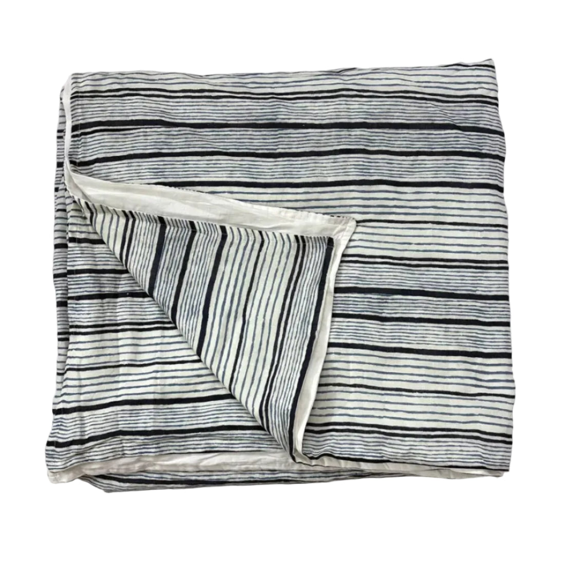 Dohar Blanket — Blue Striped Linen, Three-Layer Double Bed