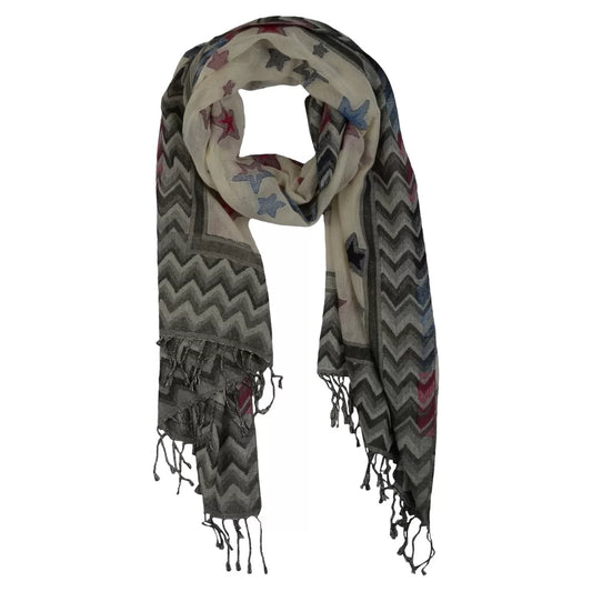 Multicolour Cotton Scarf for Women | Star Design with Geometric Border | Handloom Woven Wrap & Gift