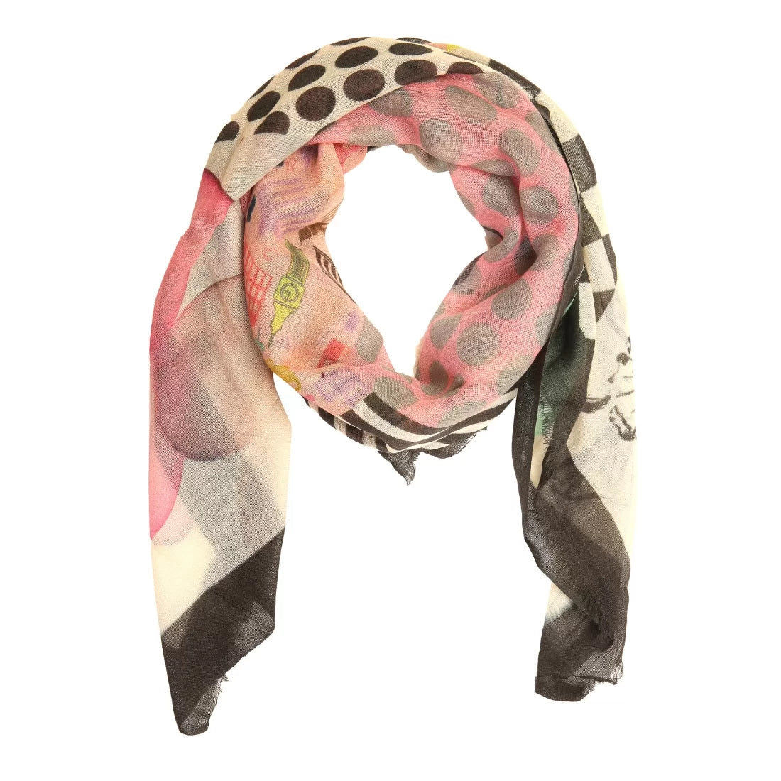 Polka Dot Digital Print Linen Scarf – Handwoven, All-Season