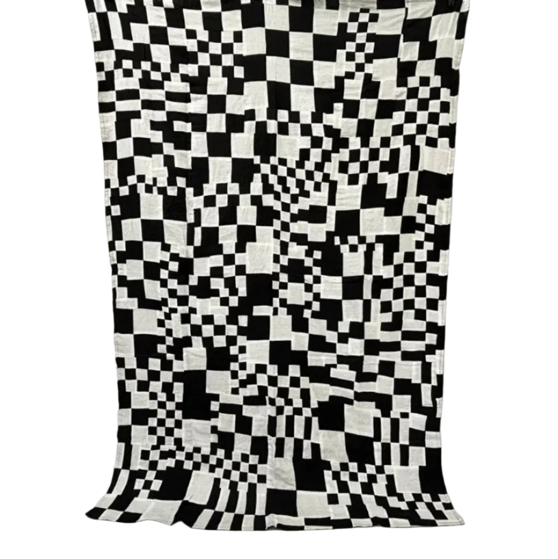 Where bold design meets conscious craft, this Black and White Geometric Patchwork Throw is a striking statement piece made from upcycled linen scraps. Its captivating mosaic of small squares and rectangles creates a playful geometric pattern that is as eye-catching as it is eco-friendly. Top Layer: Upcycled black and white linen patchwork — geometric mosaic design Middle and Bottom Layers: Luxuriously soft black cotton Size: 55 x 77 inches Colour: Black and White Construction: Triple layer for exceptional 