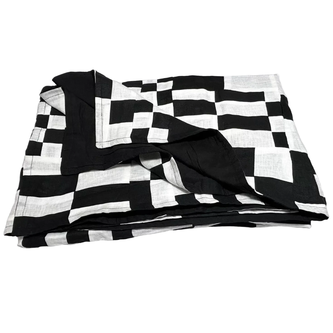 Black & White Geometric Patchwork Throw — Upcycled Linen, Triple Layer