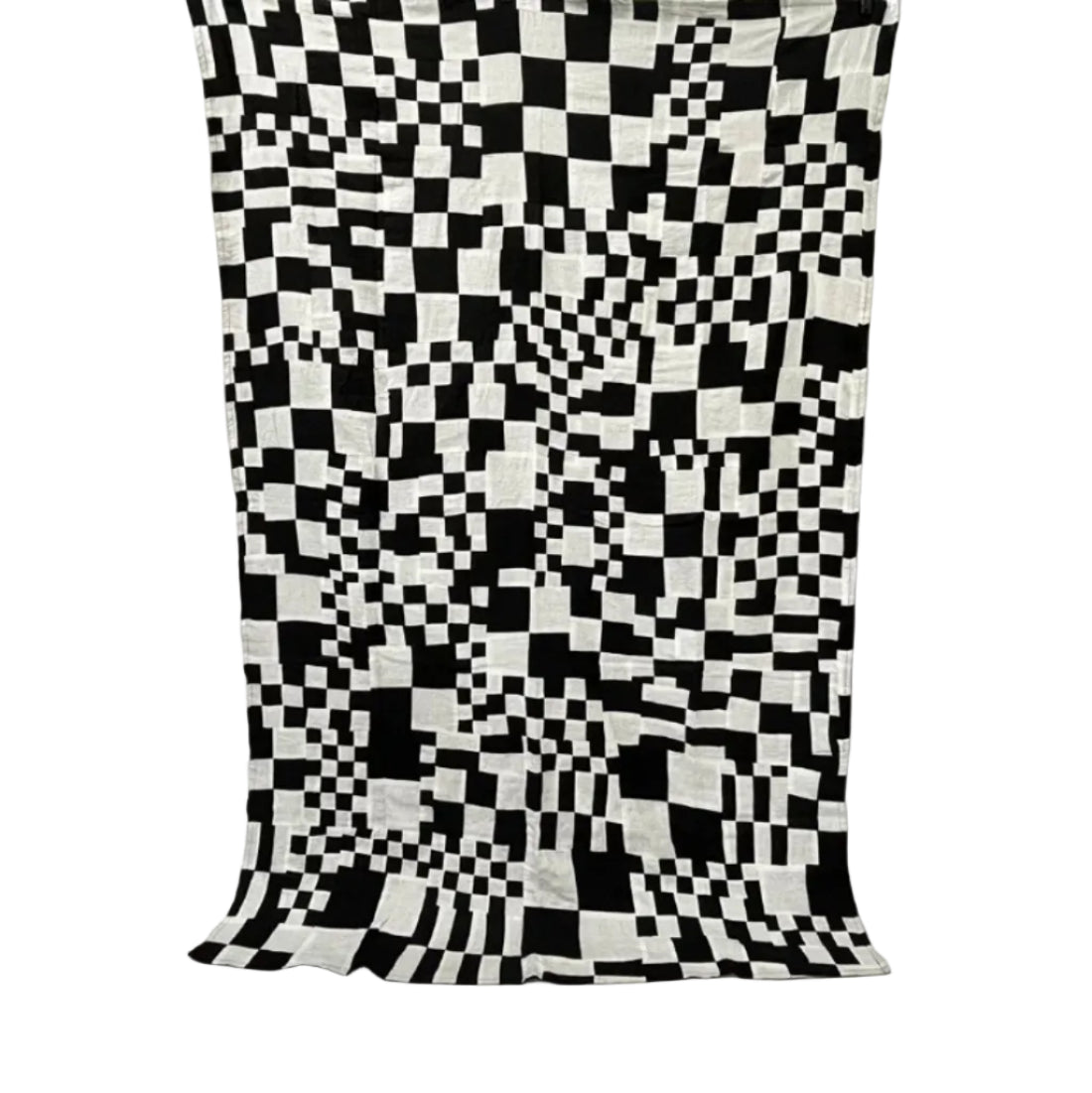 Black & White Geometric Patchwork Throw — Upcycled Linen, Triple Layer