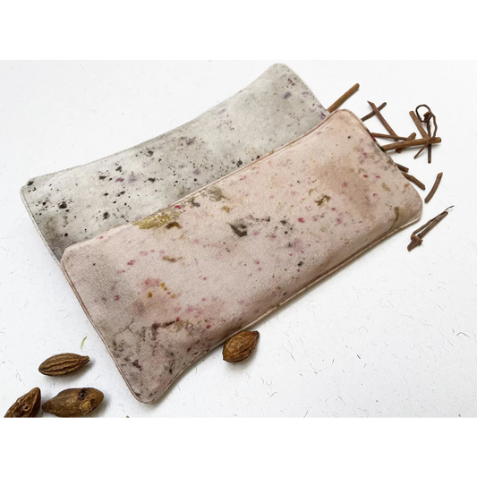 Experience deep relaxation with our silk eco-printed herbal eye pillow, crafted using natural dyes and infused with calming herbs. 
