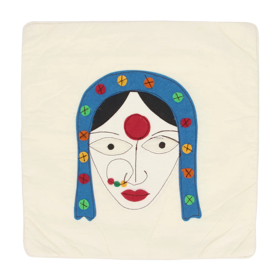 Cotton Applique Cushion Covers — Felt Work, Ecru White | Set of 2 | 16x16