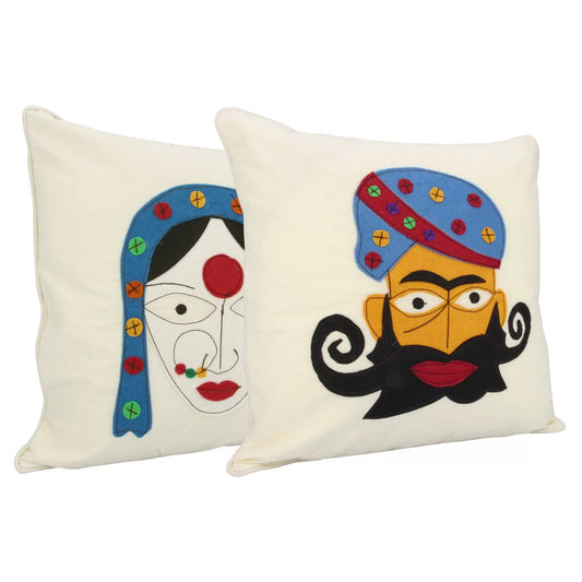 Cotton Applique Cushion Covers | Felt Work | Set of 2 | House of Swadeshi