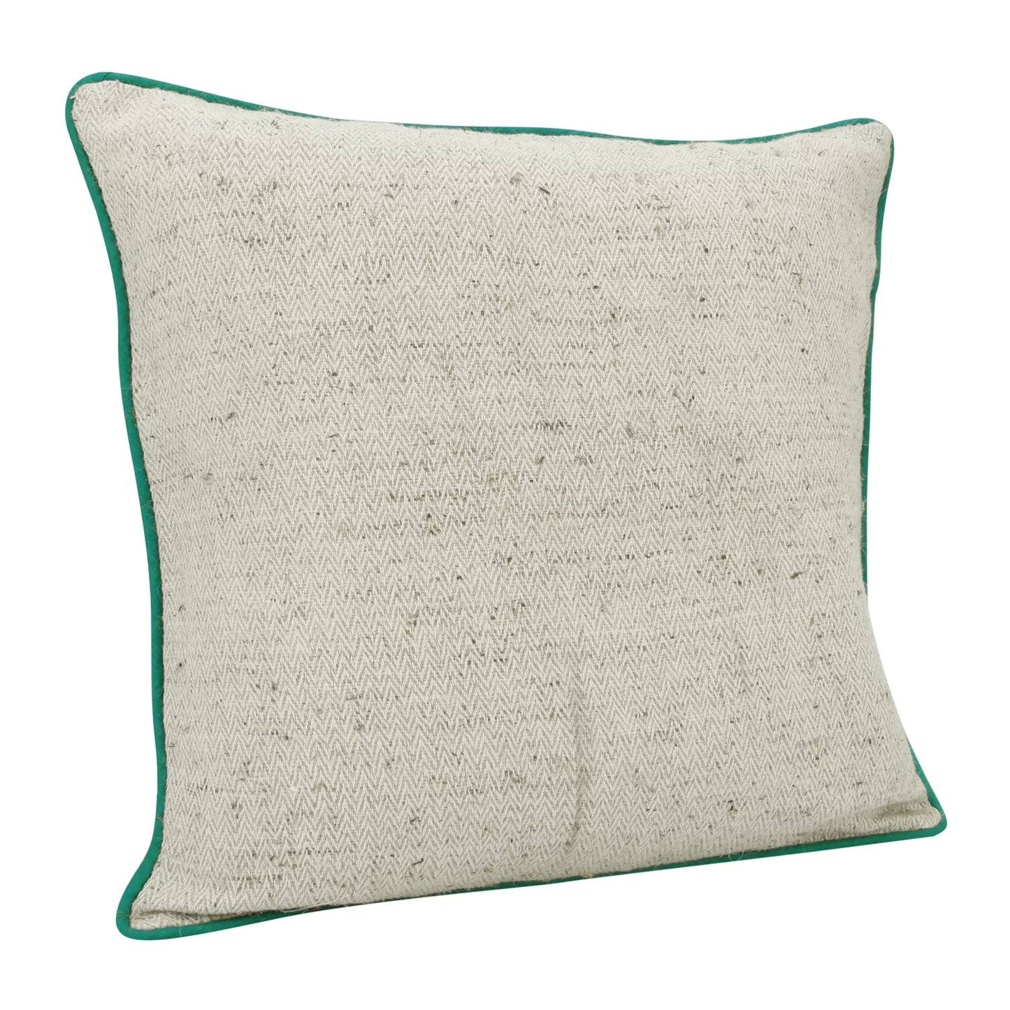 Handwoven Himalayan Nettle cotton cushion cover with coloured cord piping. Natural white. Wooden button closure. Set of 2. 16x16 inches.
