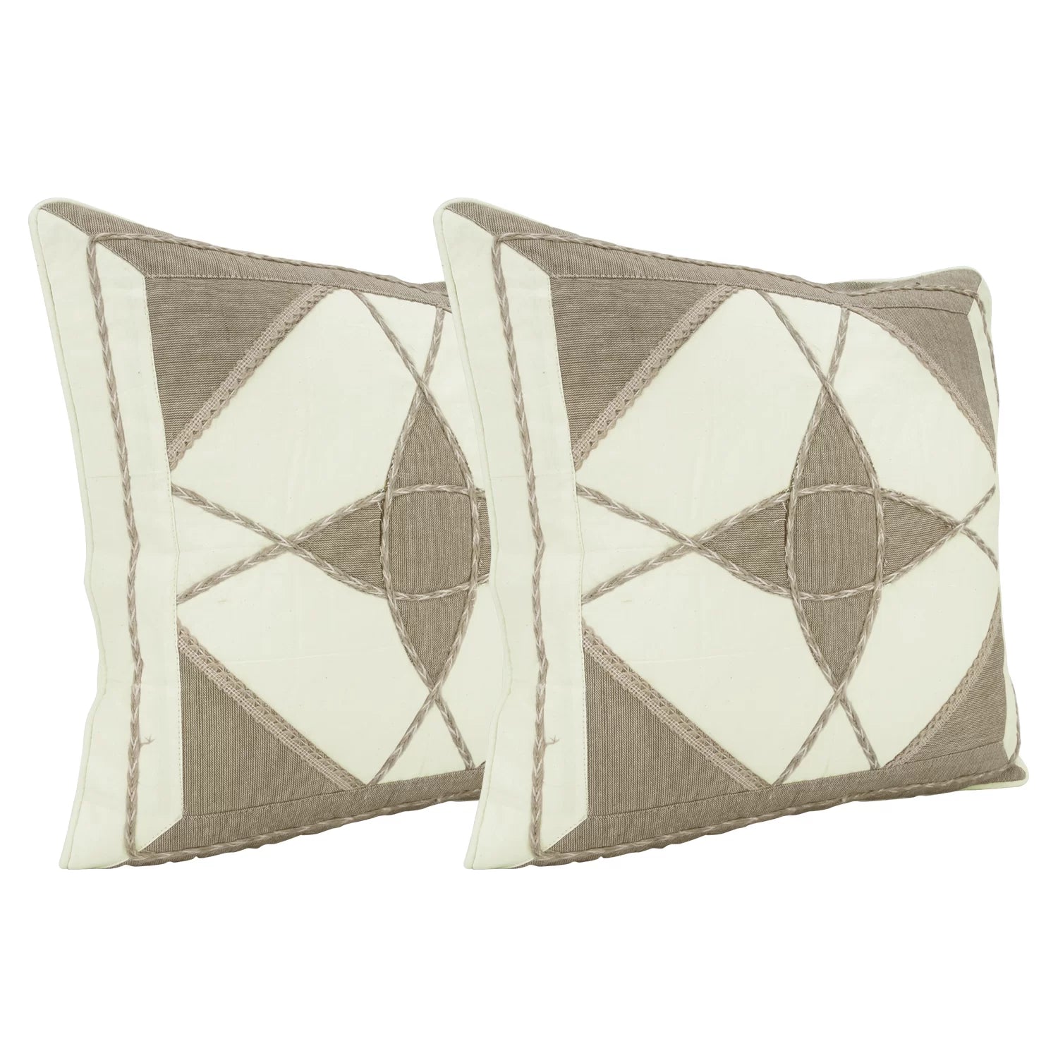 Eco-friendly cotton and jute cushion cover set of 2 in natural ecru white. Zipper closure. 16x16 inches. Sustainable and handmade. Inserts not included.