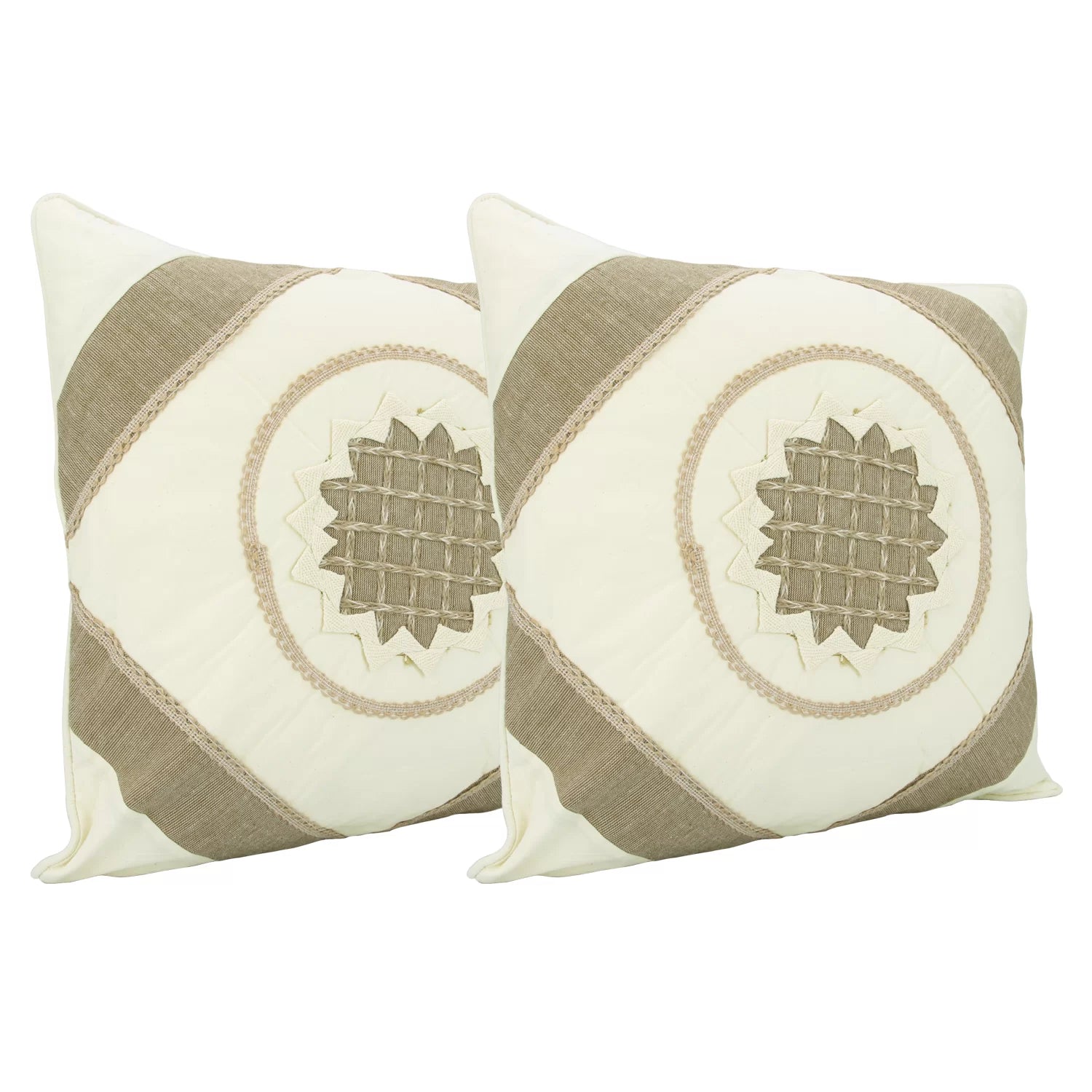 Jute and cotton cushion cover set of 2 in natural ecru white. Zipper closure. 16x16 inches. Sustainable and handmade. Cushion inserts not included.
