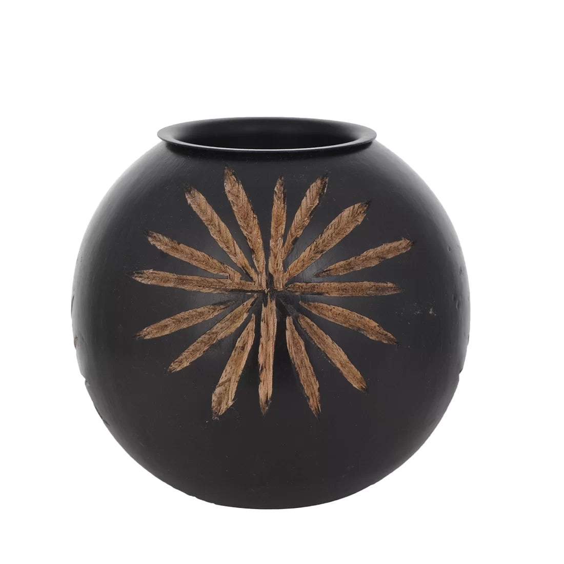 Black Wooden Tea Light Holder Set of 2 | Carved Starburst | House of Swadeshi