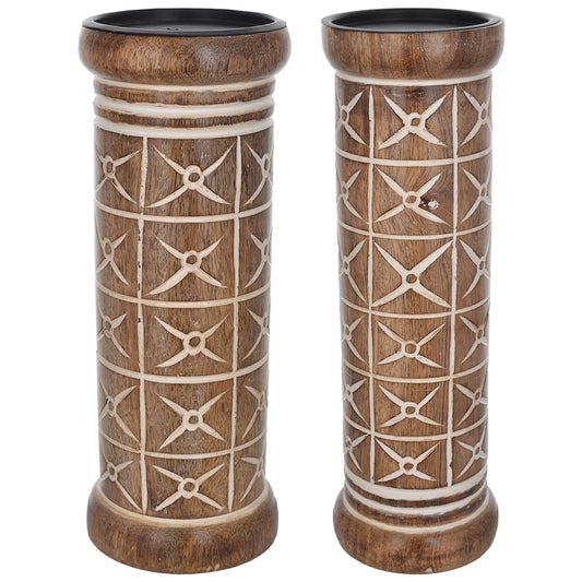 Wooden Candle Holder | Diamond Star Geometric Inlay | Handcrafted India | House of Swadeshi
