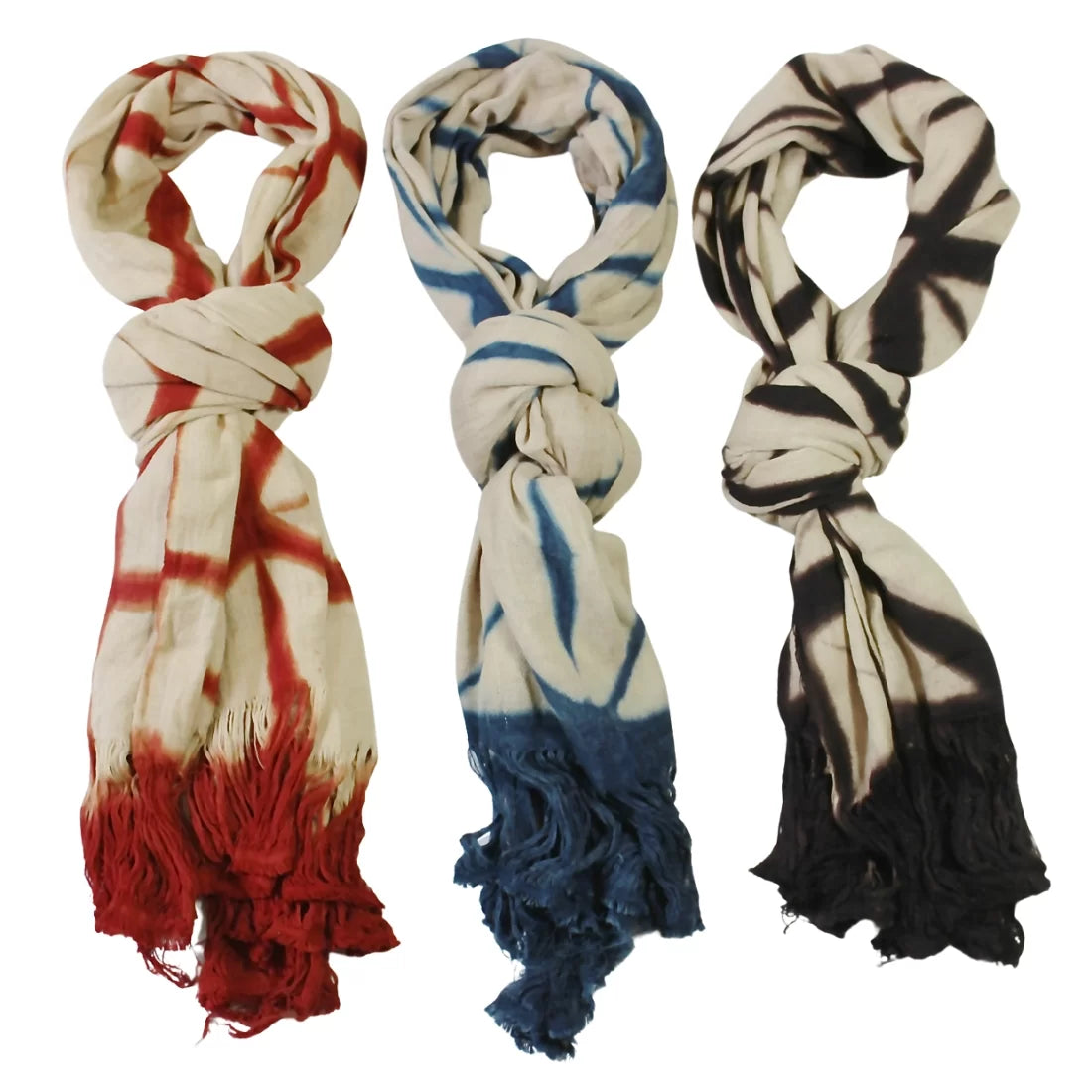 Handloom Hemp Scarf – Clamp Dyed in Natural Indigo, Madder & Charcoal
